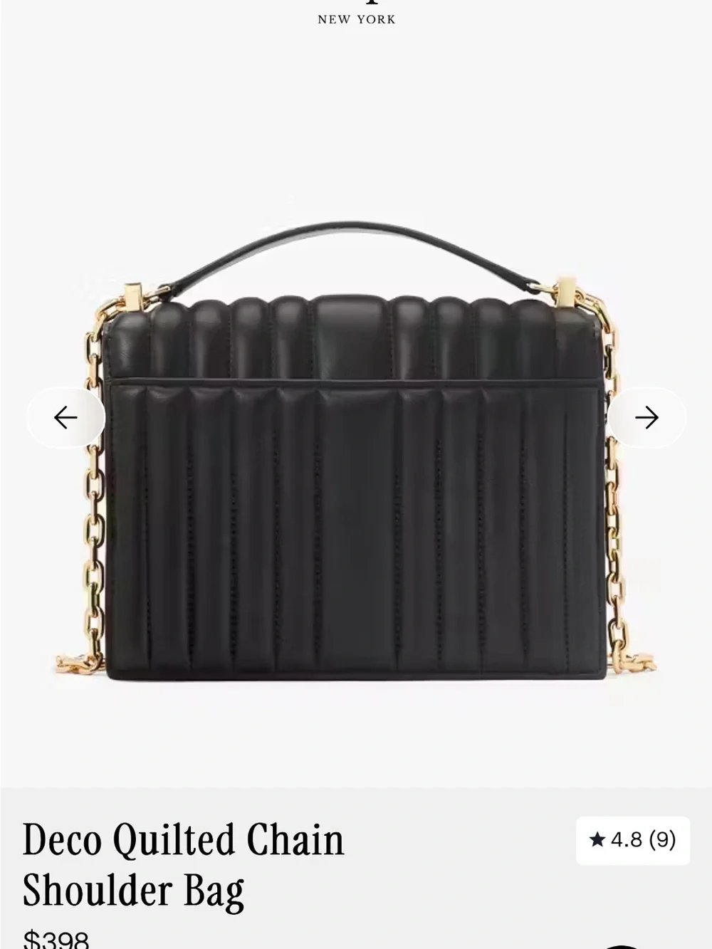 Kate Spade Deco Quilted Chain Shoulder Bag - Black